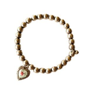 Vintage 925 sterling silver bracelet with 925 balls and heart and rose charm